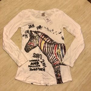 New Zebra Embellished Printed T-shirt in White S/M